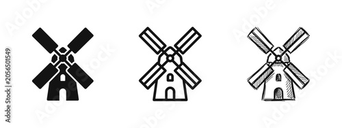 Windmill Icon. Renewable Energy and Power Generation Glyph. Traditional Agriculture Symbol.