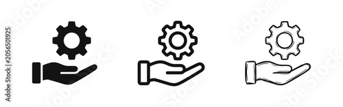 Photos Maintenance and technical support icon set with hand holding a gear in multiple