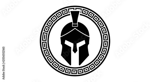 Foto Minimalist Spartan Warrior Helmet Emblem Design Featuring Traditional Greek Key