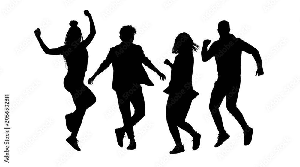 Fototapeta premium Silhouette people dancing together joyfully isolated on transparent background, Vector