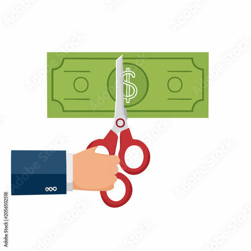 Hand cutting a dollar bill with scissors