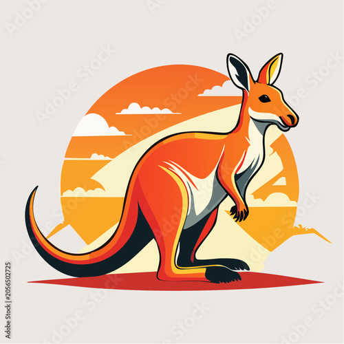 Stylized Kangaroo Illustration with Sunset Background