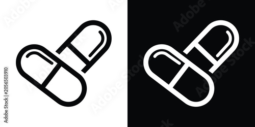 Cuadro en lienzo Medical capsule and round pills outline icon set