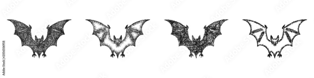 Fototapeta premium Sketch black and white giant bat icon design set