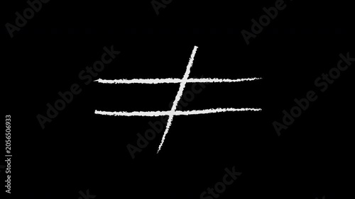 Hand drawn inequality math symbol with transparent alpha channel. Concept of difference, comparison, and not equal. Ideal for video overlay.