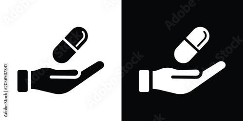 Foto Hand holding medical capsule icon vector