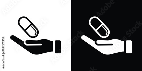 Schilderij op canvas Hand holding medical capsule icon vector