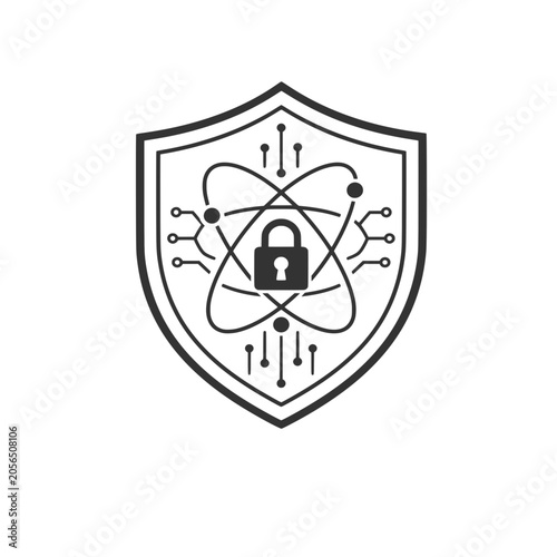 Quantum Encryption Shield Lock Icon Vector Illustration