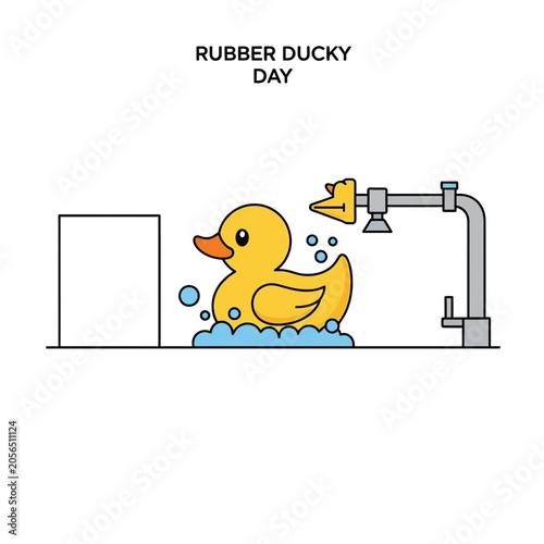 Obraz na plátně Cute Yellow Rubber Ducky Floating in Bathtub with Shower