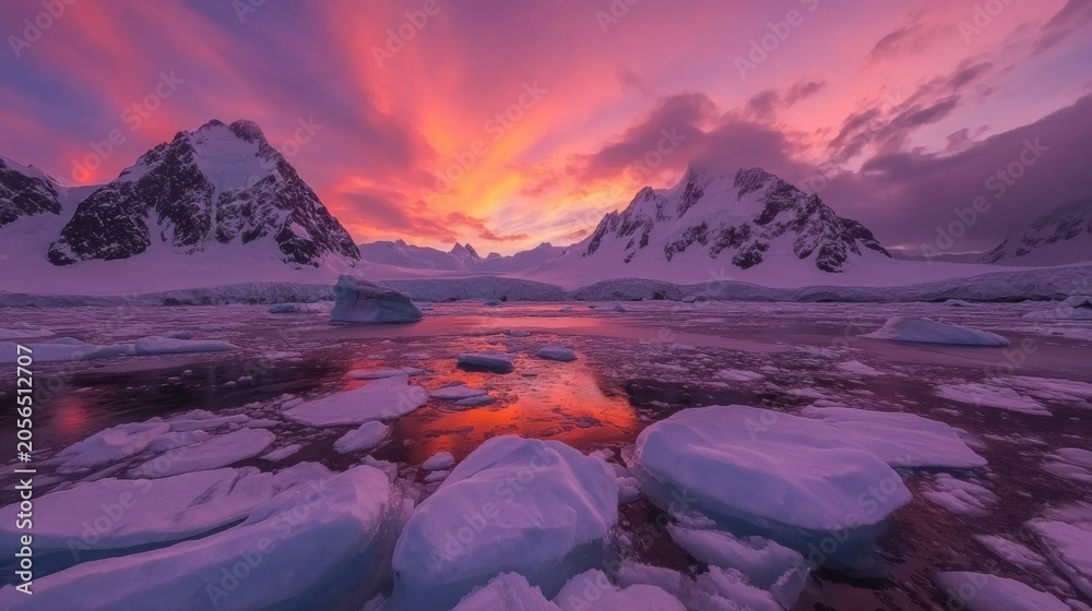 Fototapeta premium Frozen Fjords Bathed in Pastel Sunset Light