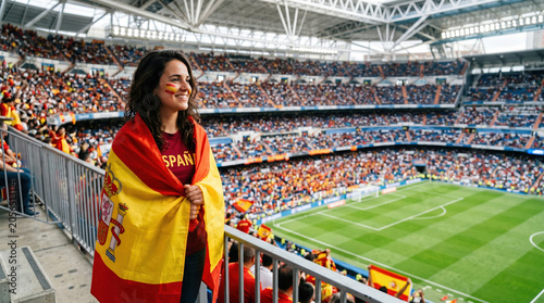 Spain Soccer Fan Watching Match from Stadium Stand