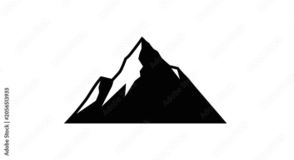 Fototapeta premium Majestic Mountain Peak Silhouette Against White Background.