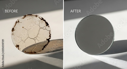 Before and after cracked surface repair.