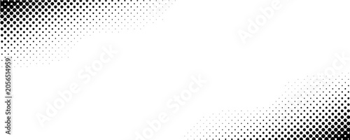 Abstract black and white halftone polka dot pattern background, modern monochrome diagonal corner dotted geometric texture vector illustration