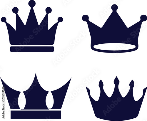 Canvas Print Four dark blue crown icons on white background