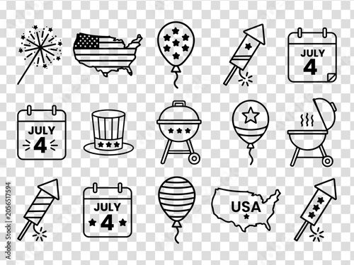 Fourth of July patriotic icons set for American Independence Day UI