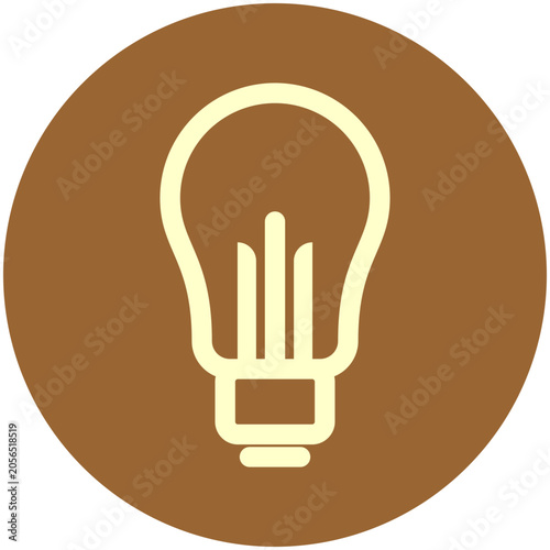 Minimalist vector icon of a light bulb inside a solid brown circle, symbolizing creative thinking, innovative ideas, inspiration, and green eco-friendly energy solutions.
