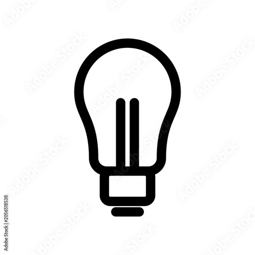Simple black outline vector icon of a light bulb isolated on white background, representing creative thinking, business innovation, inspiration, and bright solutions.
