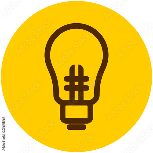 Minimalist vector icon of a light bulb inside a solid yellow circle, symbolizing creative thinking, innovative ideas, inspiration, and green eco-friendly energy solutions.
