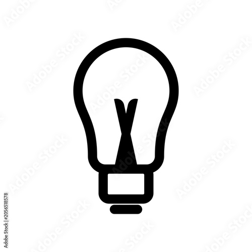 Simple black outline vector icon of a light bulb isolated on white background, representing creative thinking, business innovation, inspiration, and bright solutions.
