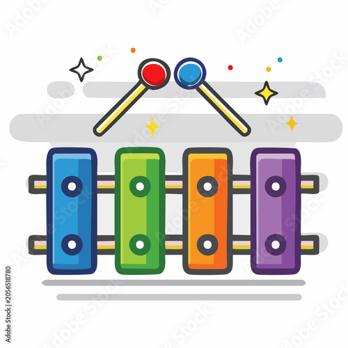 Colorful Xylophone with Mallets and Sparkles