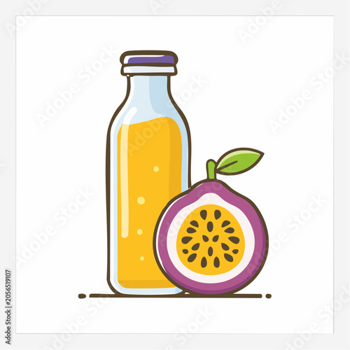 Passion Fruit Juice in a Bottle with Fresh Fruit Slice