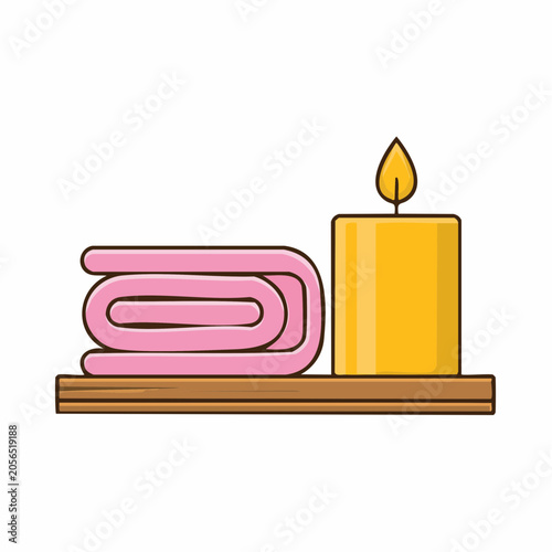 Rolled Towel and Candle on Shelf