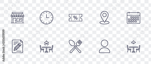 Schilderij op canvas Local Business Restaurant Line Icons Set Shop, Time, Location, Discount, Food, U