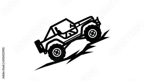 Schilderij op canvas Off road jeep climbing steep hill graphic illustration.
