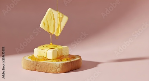 Honey pouring on buttered toast breakfast.