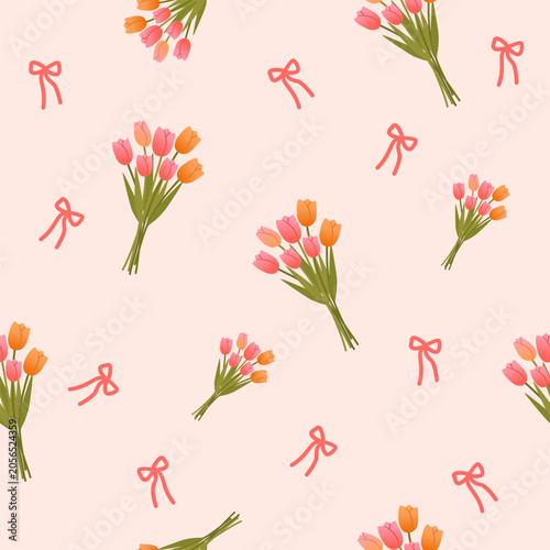 seamless background pattern with tulips and bow