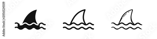 Bild auf Leinwand Shark fin in water icons set with solid, outline, and hand-drawn styles, perfect for marine design