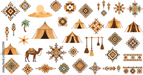Φωτογραφία Desert Nomadic Tribal Ornament Vector Collection with Geometric Ethnic Patterns,