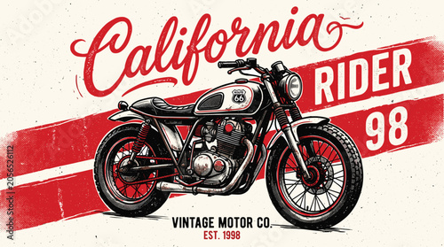 Foto Vintage California Rider motorcycle vector illustration, retro cafe racer motorb