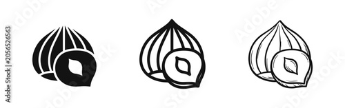 Quadro su tela Hazelnut Icon Set - Solid, Outline, and Hand-Drawn Whole and Cut Nut Symbols