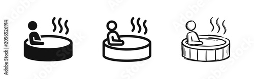 Tableau sur toile Hot Tub and Jacuzzi Spa Icon Set with Person and Steam in Solid, Outline, and Ha
