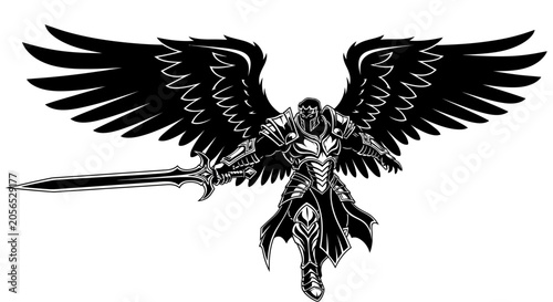 Foto Angel warrior with sword and wings.