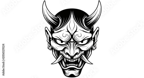 Canvastavla Japanese Oni Demon Mask Illustration.