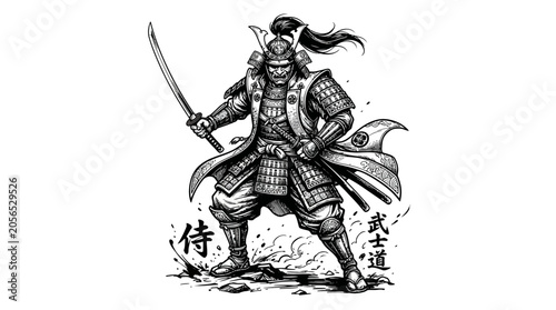 Foto Samurai Warrior in Traditional Costume.