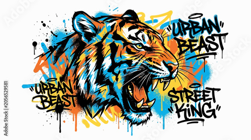 Urban tiger graffiti street art.