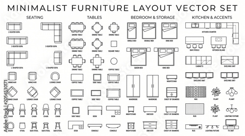 House Floor Plan Interior Layout Elements Vector Icon Set