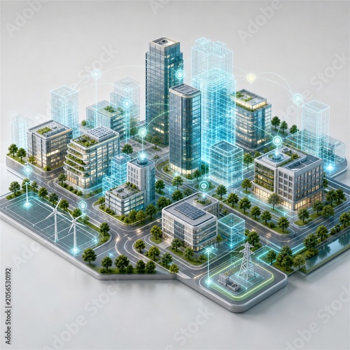 Tableau sur toile Digital twin smart city infrastructure concept