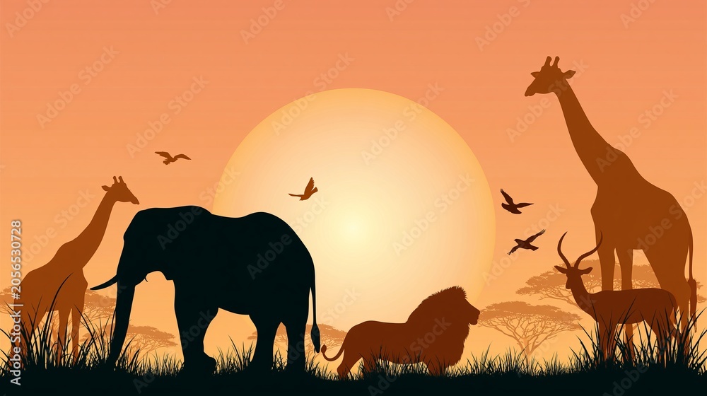 Obraz premium African Safari Animal Illustrations Set with Various Wildlife Characters