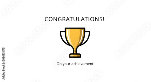 A golden trophy cup with handles is awarded for achievement and success in a celebratory event with congratulations message