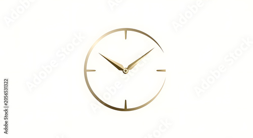 A sleek gold clock displays time on a plain surface indoors.