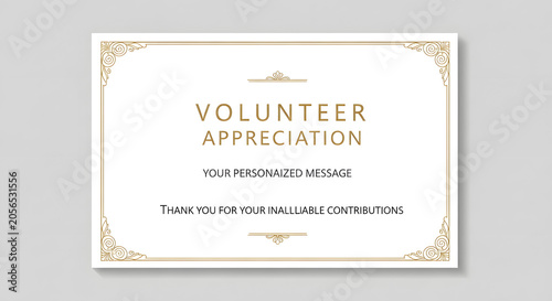 Volunteer appreciation message on a card with gold decorative border