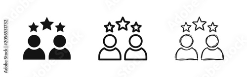 Valokuva Customer Rating Icon Set with People and Stars in Solid, Outline, and Hand-Drawn