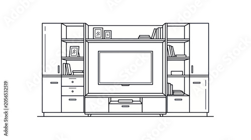 Принти на полотні Modern Entertainment Center Line Art - TV Stand, Shelves, Cabinets