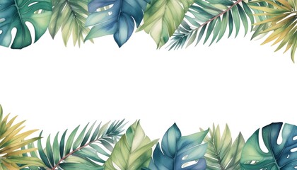 Tropical leaf border frame design element.
