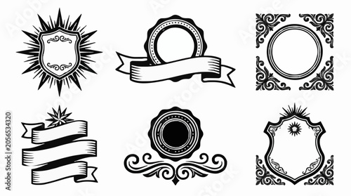 Fényképezés Decorative heraldic shields and circular badge collection